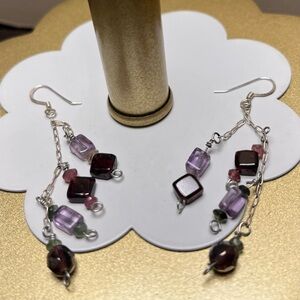 Sterling Silver Raw Amethyst chips Drop earrings Handmade